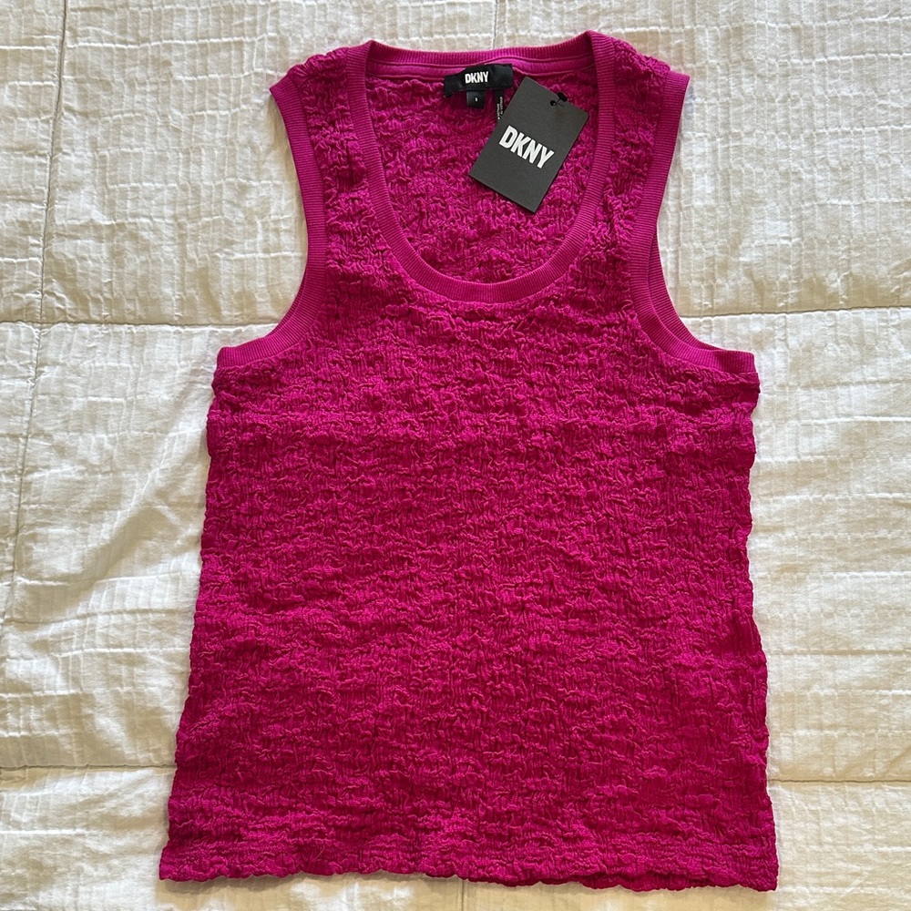 DKNY Women's Vibrant Pink Textured Tank Top
